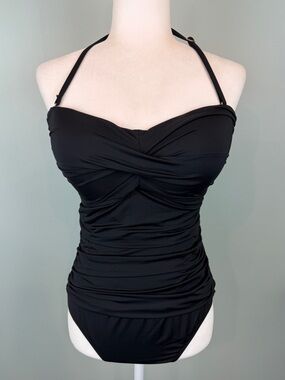 Anne Cole Women's Twist-Front Ruched One-Piece Black Swimsuit resort size 12